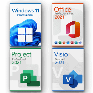 Microsoft Windows 11 Pro + Microsoft Office 2021 Professional Plus + Microsoft Project 2021 Professional + Microsoft Visio 2021 Standard Licenza per 3PC