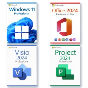 Microsoft Windows 11 Pro + Microsoft Office 2024 Professional Plus + Microsoft Project 2024 Professional + Microsoft Visio 2024 Professional Licenza per 3 PC